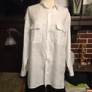 Vintage Esprit Rose Brocade Button Down Shirt, White Cotton, US Size L